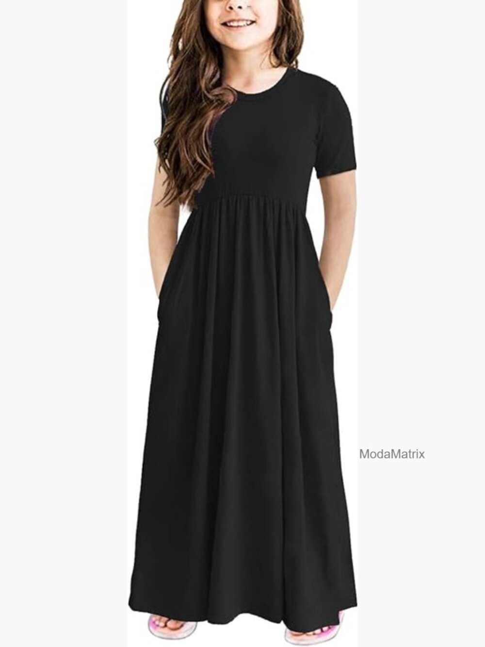 Girls Casual Maxi Floral Dress Long Sleeve with Pockets